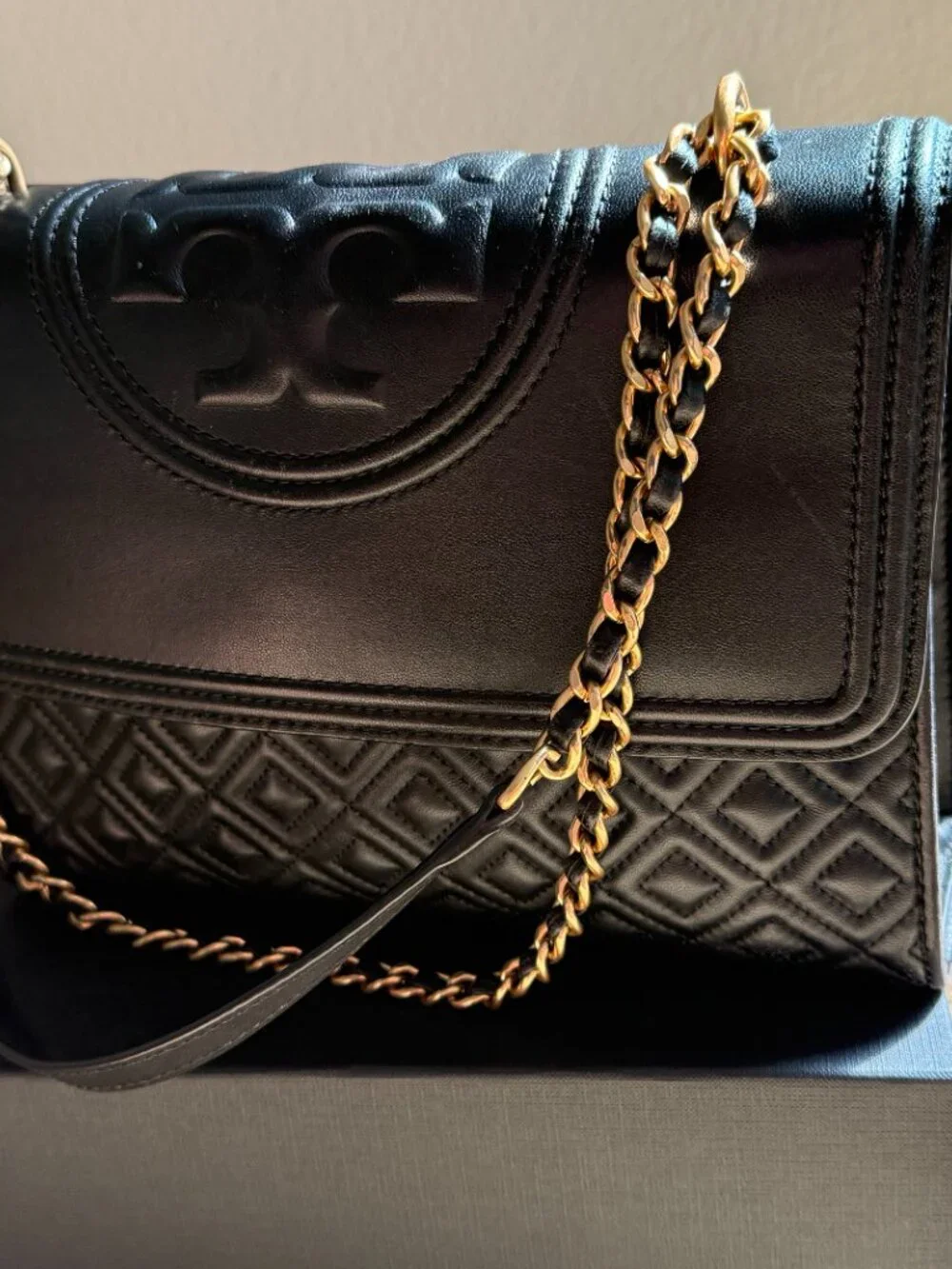 Tory Burch Black Fleming Quilted Convertible Bag and Complementary Wallet